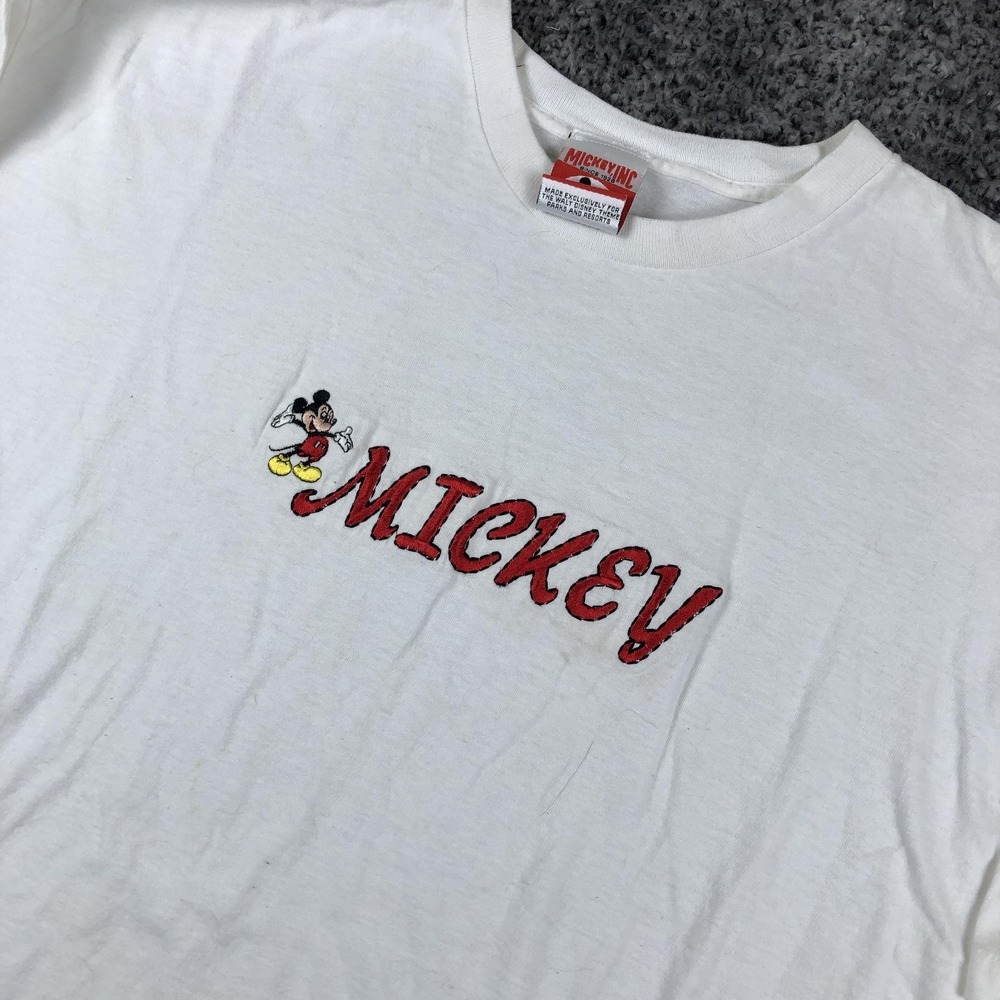 Vintage Mickey Inc Shirt Mens Large White Embroidered Mickey Mouse Disney Tee‎